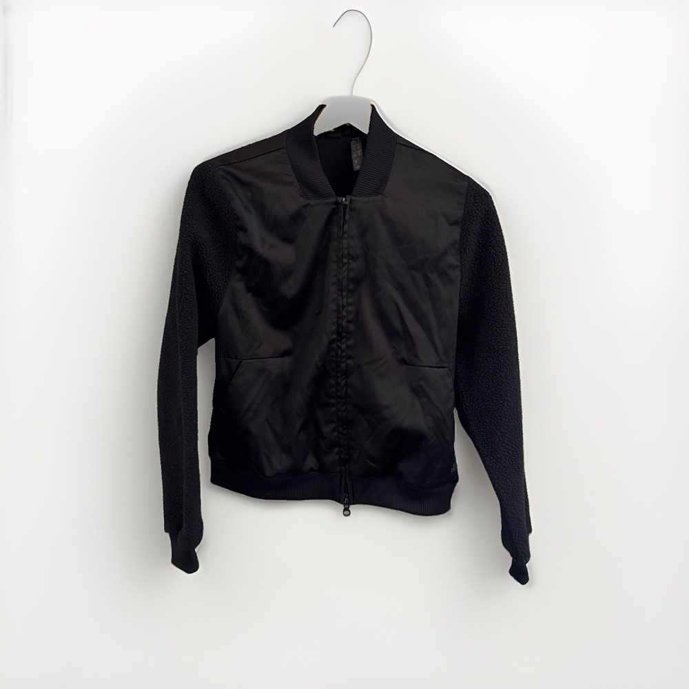 adidas Women's S Black Full Zip Fleece Bomber Track Jacket Silky and Sherpa